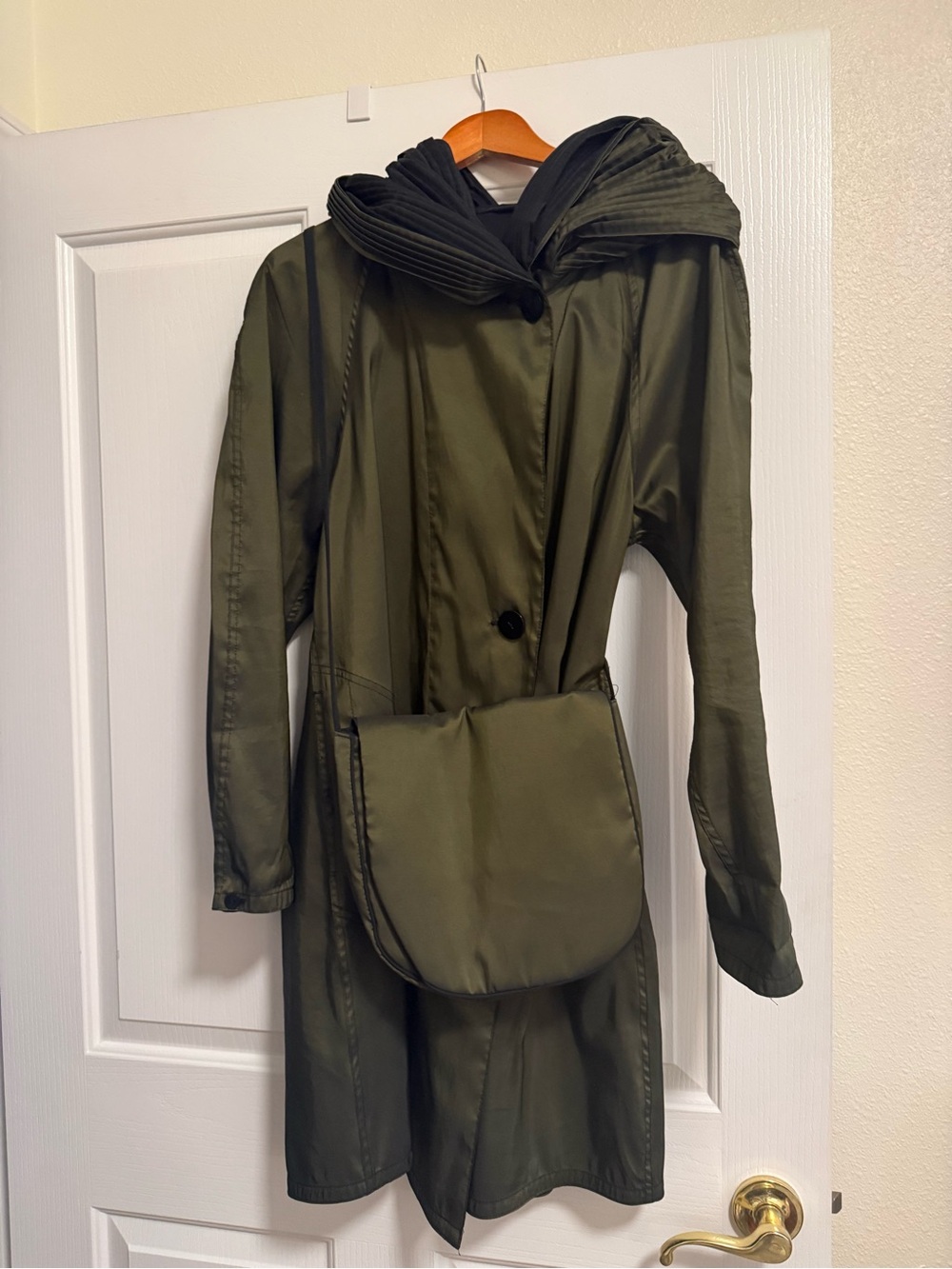 Mycra Pac Olive Green reversible Coat with Attached Crossbody Purse